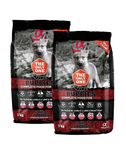 ALPHA SPIRIT Visavertis sausas minkštas pašaras šuniukams 6 kg (2x3 kg)