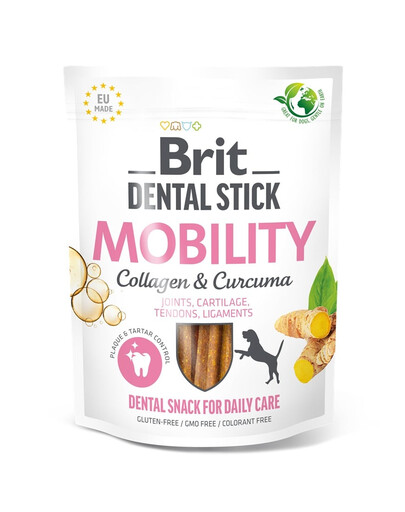 BRIT Dental Stick Mobility ciberžolė ir kolagenas 251 g dantų skanėstas šunims, palaikantis judrumą