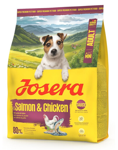 JOSERA Mini Adult Salmon and Chicken 900g be glitimo maistas su padažu mažų veislių šunims