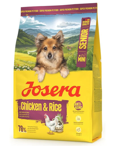 JOSERA Mini Senior Chicken and Rice 3kg be gluteninė maistas vyresniems mažų veislių šunims