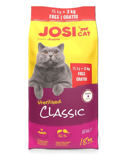 JOSERA JosiCat Classic Sterilised sauso maisto katėms, sterilizuotoms 15kg + 3kg nemokamai