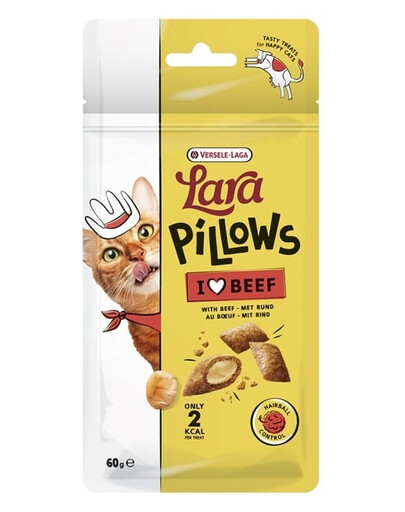 VERSELE-LAGA Lara Snack Pillows with Beef Hairball Control 60g delikatesas, padedantis pašalinti plaukų kamuoliukus