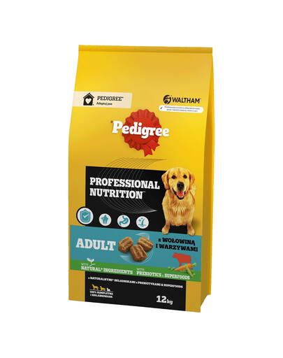 PEDIGREE Adult Professional Nutrition 12 kg + PEDIGREE Rodeo 122 g Jautienos skanėstai šunims