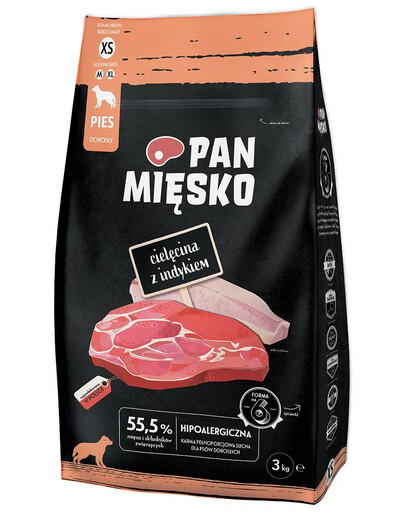 PAN MIĘSKO Veršienos ir kalakutienos skanėstai šunims XS 2x3 kg