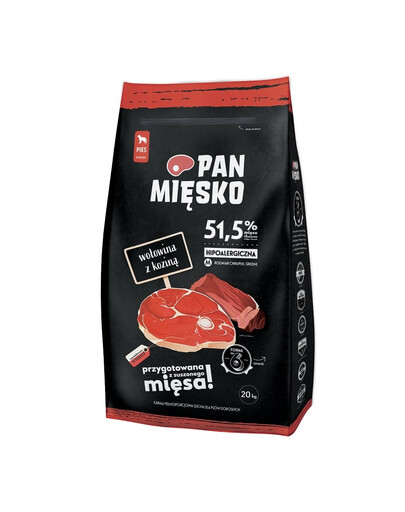 PAN MIĘSKO Sausos jautienos ir ožkienos dešrelės šunims, traškios M 2x20 kg
