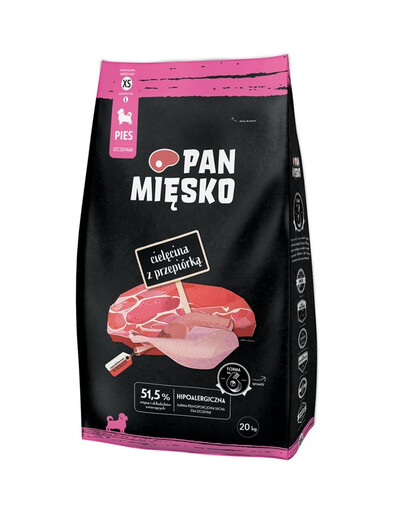 PAN MIŠKO Veršiena su stručiu šuniukams XS 20 kg