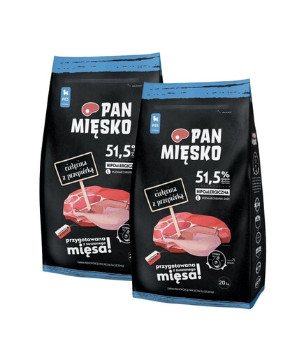 PAN MIĘSKO Veršiena su stručiu šuniukams sausainiai L 2x20 kg