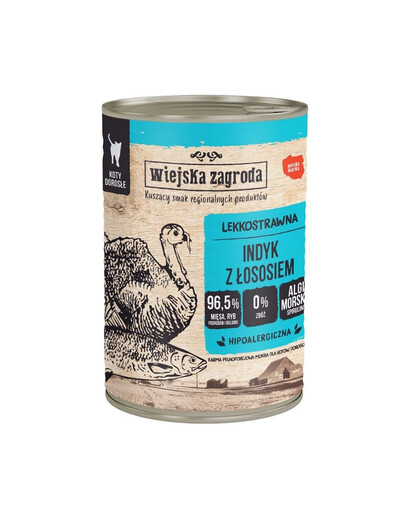 WIEJSKA ZAGRODA Kalakutiena su lašiša - drėgnas kačių ėdalas 6x400g