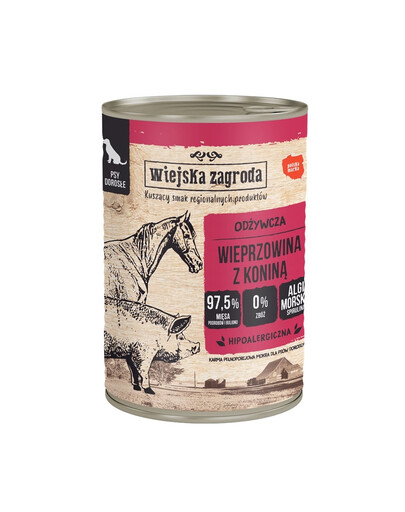 WIEJSKA ZAGRODA Kiauliena su arkliena šlapias šunų maistas 6x400 g