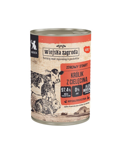 WIEJSKA ZAGRODA Triušių ir veršienos šlapias ėdalas kačiukams 24x400g