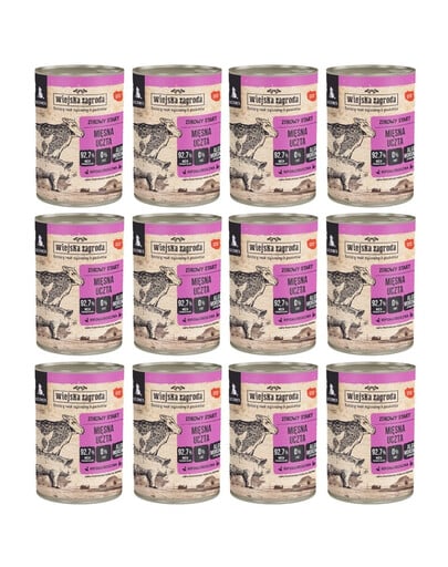 WIEJSKA ZAGRODAŠlapias ėdalas šuniukams „Meat Feast“ 12 x 400 g