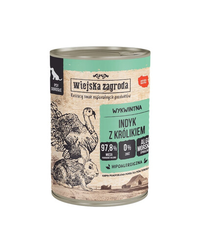 WIEJSKA ZAGRODA Turkijos ir triušienos šlapias šunų maistas 24x400 g