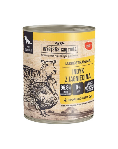 WIEJSKA ZAGRODA Kalakutiena su ėriena 12x800 g be grūdų šlapias šunų maistas