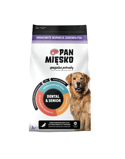 PAN MIĘSKO Specialiosios Dental and Senior poreikiai suaugusiems ir senyviems šunims traškučiai M 3 kg
