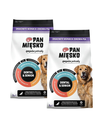 PAN MIŠKO Specialios poreikiai Dental and Senior suaugusiems ir senyviems šunims traškučiai M 2x3 kg