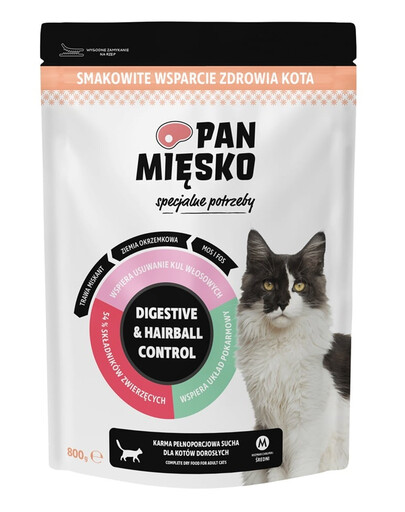 PAN MIŠKO Specialios poreikiai Digestive & Hairball Control katėms 800 g