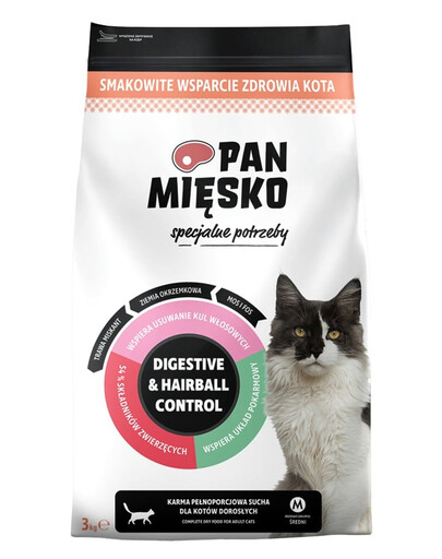 PAN MIŠKO Specialiosios poreikiai Digestive & Hairball Control katėms 3 kg