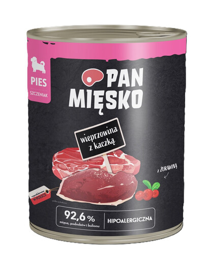 PAN MIĘSKO Kiauliena su antis drėgnas maistas šuniukams 800 g