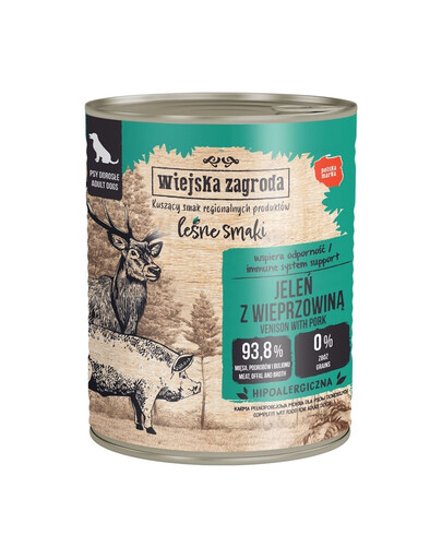 WIEJSKA ZAGRODA Miško skoniai Elniena su kiauliena šlapias šunų maistas 12x800 g