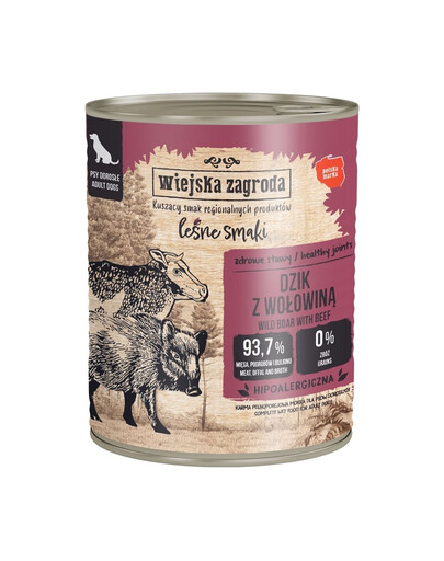 WIEJSKA ZAGRODA Miško skoniai Šernas su jautiena šlapias šunų maistas 12x800 g