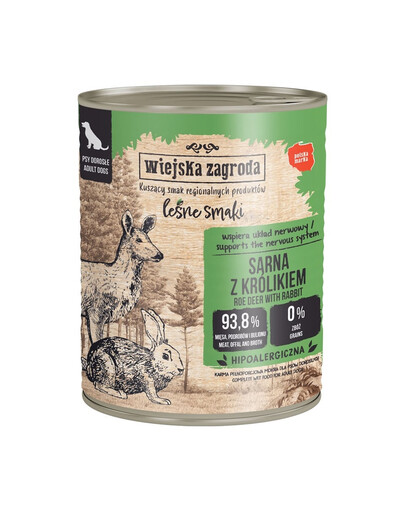 WIEJSKA ZAGRODA Miško skoniai Elnias su triušiu šlapias šunų maistas 6x800 g