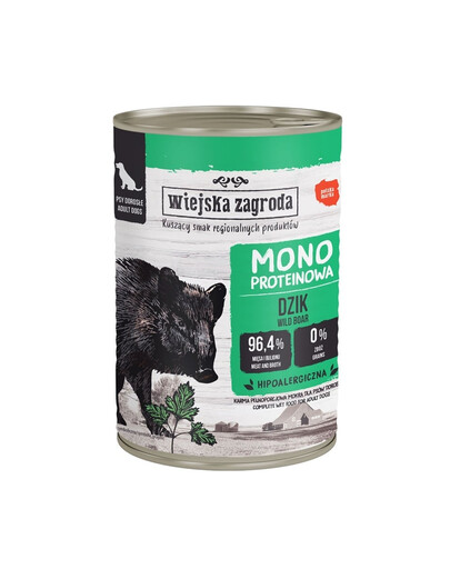 WIEJSKA ZAGRODA Monoprotein Wild boar šlapias šunų maistas 12x400 g