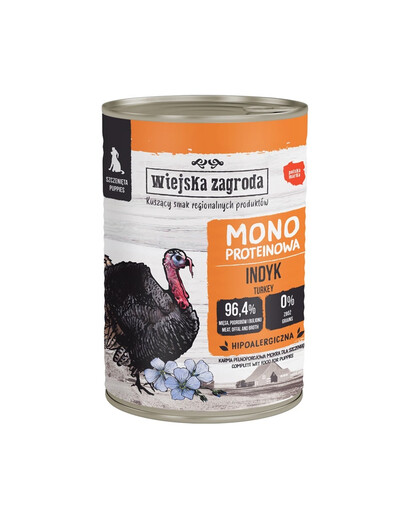 WIEJSKA ZAGRODA Monobaltinis kalakutiena šlapias maistas šuniukams, 6 x 400 g