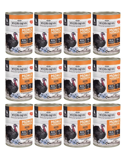 WIEJSKA ZAGRODA Monobaltinis kalakutiena šlapias maistas šuniukams, 12 x 400 g
