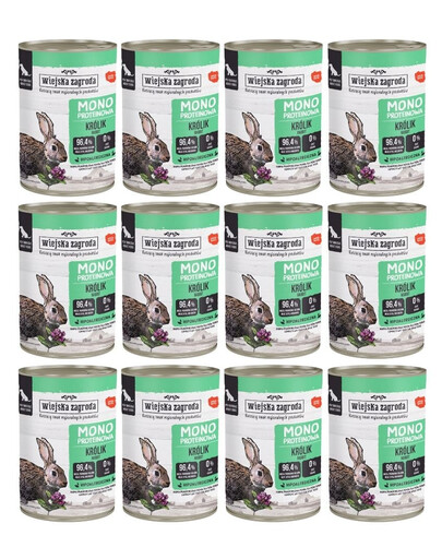 WIEJSKA ZAGRODA Monoprotein Rabbit šlapias šunų maistas 12x400 g