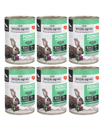 WIEJSKA ZAGRODA Monoprotein Rabbit šlapias šunų maistas 6x400 g