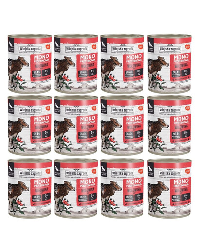 WIEJSKA ZAGRODA  Monoproteininė jautiena drėgna maistas šunims 12x800 g