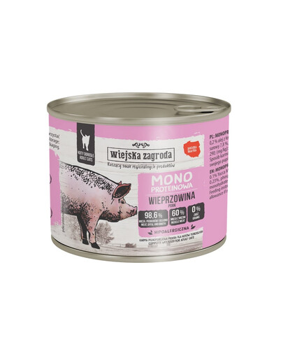 WIEJSKA ZAGRODA Monobiałkowa Kiauliena drėgna maistas katėms 6x200 g