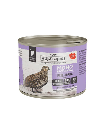 WIEJSKA ZAGRODA Monoprotein Quail šlapias kačių maistas 6x200 g