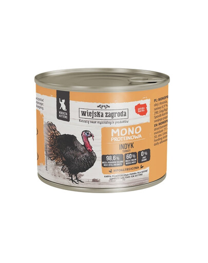 WIEJSKA ZAGRODA Monobaltinis kalakutiena šlapias maistas kačiukams, 12 x 200 g