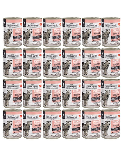 WIEJSKA ZAGRODA Vienos rūšies baltymų ėriuko šlapias kačių maistas 24x400 g