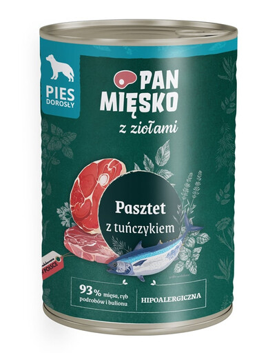 PAN MIĘSKO su žolelėmis Tunų paštetas šunims 400 g