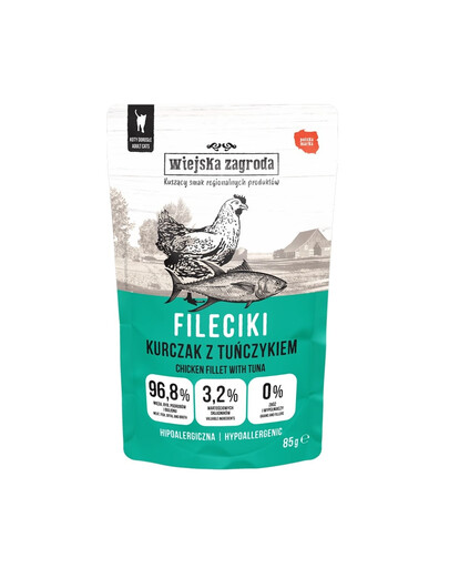 WIEJSKA ZAGRODA „Fileciki“ vištiena su tunu– drėgnas kačių maistas, 6 x 85 g