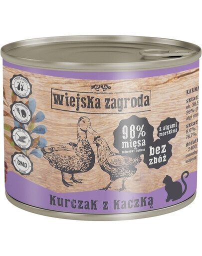 WIEJSKA ZAGRODA Adult Vištiena su antiena 24x200 g skardinė katėms