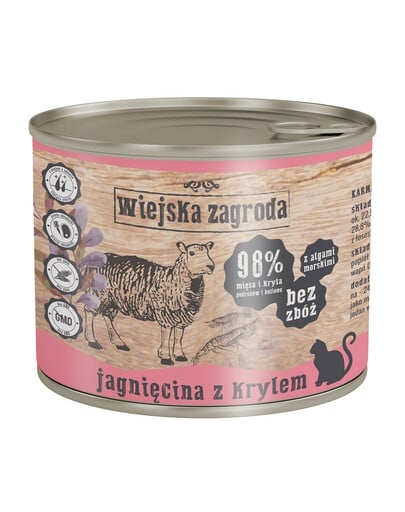WIEJSKA ZAGRODA Adult Ėriena ir krilis 6x200 g kačių konservų dėžutė
