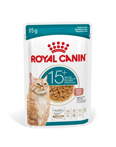 ROYAL CANIN Ageing 15+ Gravy 12x85 g gabalėliai padaže vyresniems katėms po 15 metų