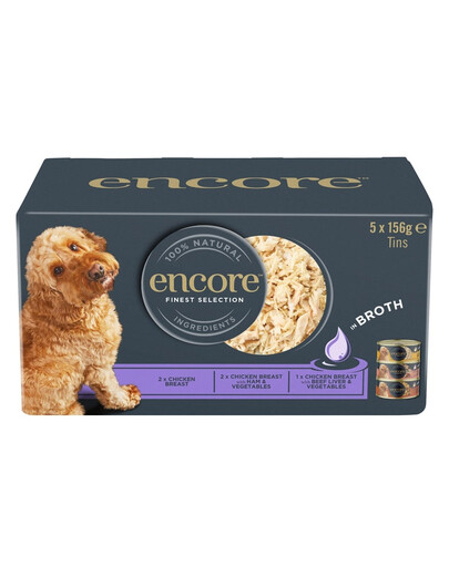 ENCORE Dog Finest Selection in Broth Multipak 5x156 g mišri skonių su vištiena sultinyje