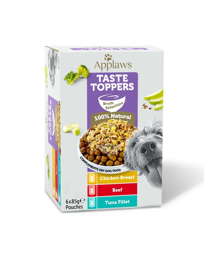 APPLAWS Dog Taste Toppers Broth Selection Multipak 6x85 g mix skonių maišas