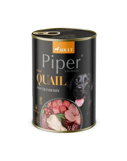 PIPER Šlapias maistas su putpelėmis ir spanguolėmis šunims, 12 x 400 g