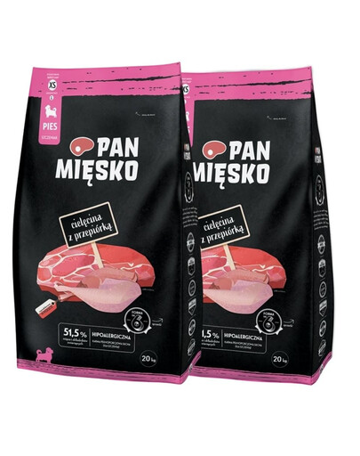 PAN MIŠKO Veršiena su stručiu šuniukams XS 2x20 kg