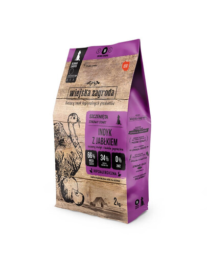 WIEJSKA ZAGRODA Kalakutiena su traškiais obuoliais šuniukų maistas M 2x2 kg