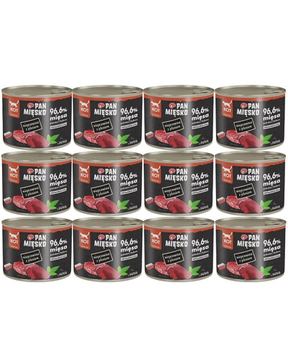 PAN MIŠKO Kiauliena su elniniu drėgna maistas katėms 12x200 g