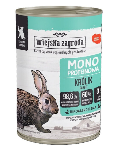WIEJSKA ZAGRODA Monoprotein Rabbit šlapias maistas kačiukams 400 g
