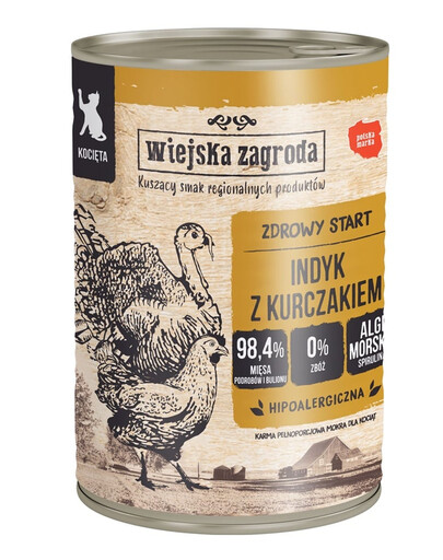 WIEJSKA ZAGRODA Mix skonių kačiukams: Triušis su veršiena ir Kalakutas su vištiena, 6 x 400 g