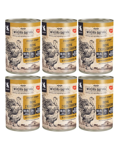 WIEJSKA ZAGRODA Indyk z kurczakiem 6x400g puszka dla kociąt