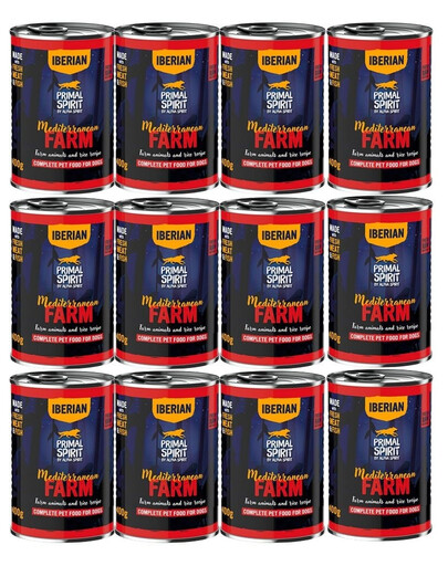 PRIMAL SPIRIT Iberian Mediterranean Farm šlapias maistas šunims 12x400 g